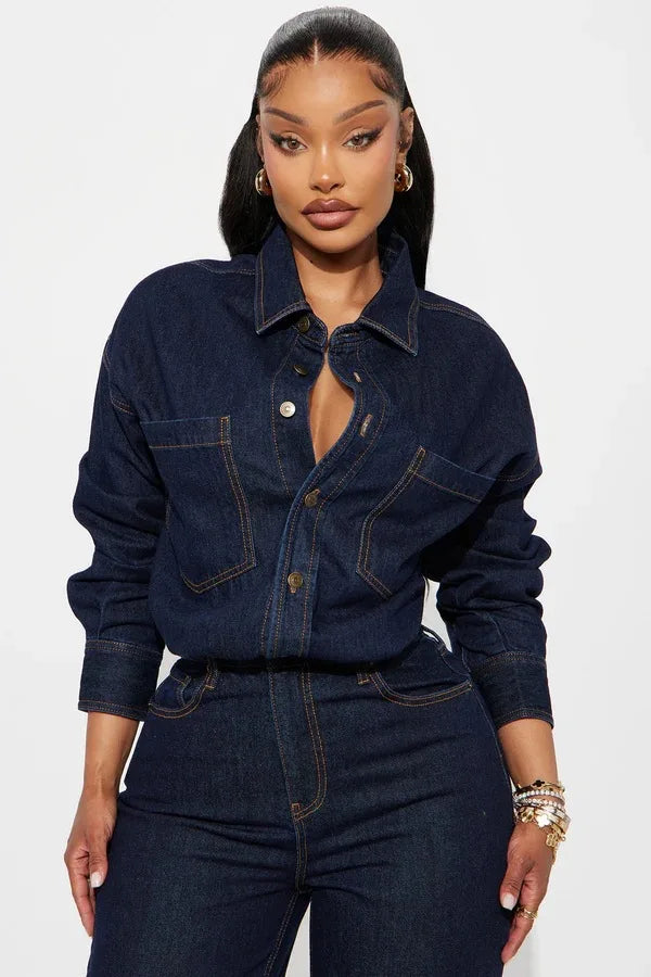 Washed Distressed Denim Jumpsuit