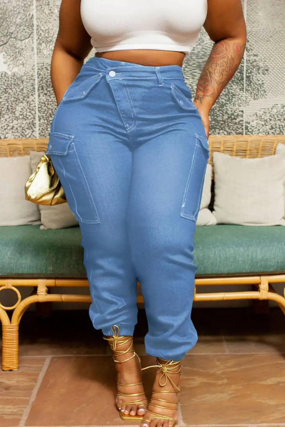 Plus Size All Season High Waist Blue Skinny Jeans for Women