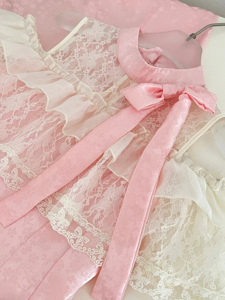 Off-Shoulder Lace Bow Dress