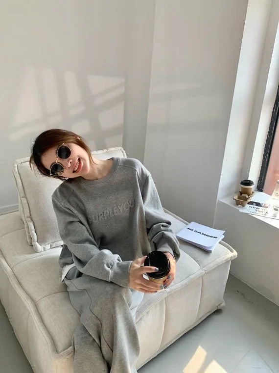 Thick Tracksuit Women Two Pieces Set Sweatshirts Pullover Hoodies Pockets Pants Suit Trousers Sports Matching Sets Autumn Spring