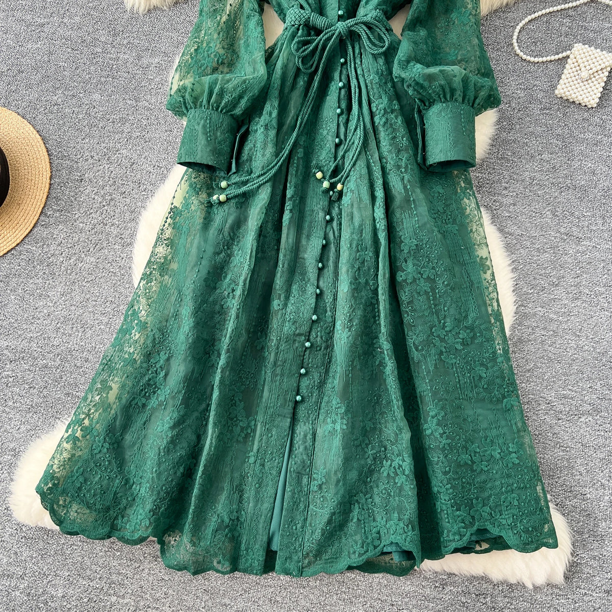 Intricate Embroidery Sash Evening Dress
