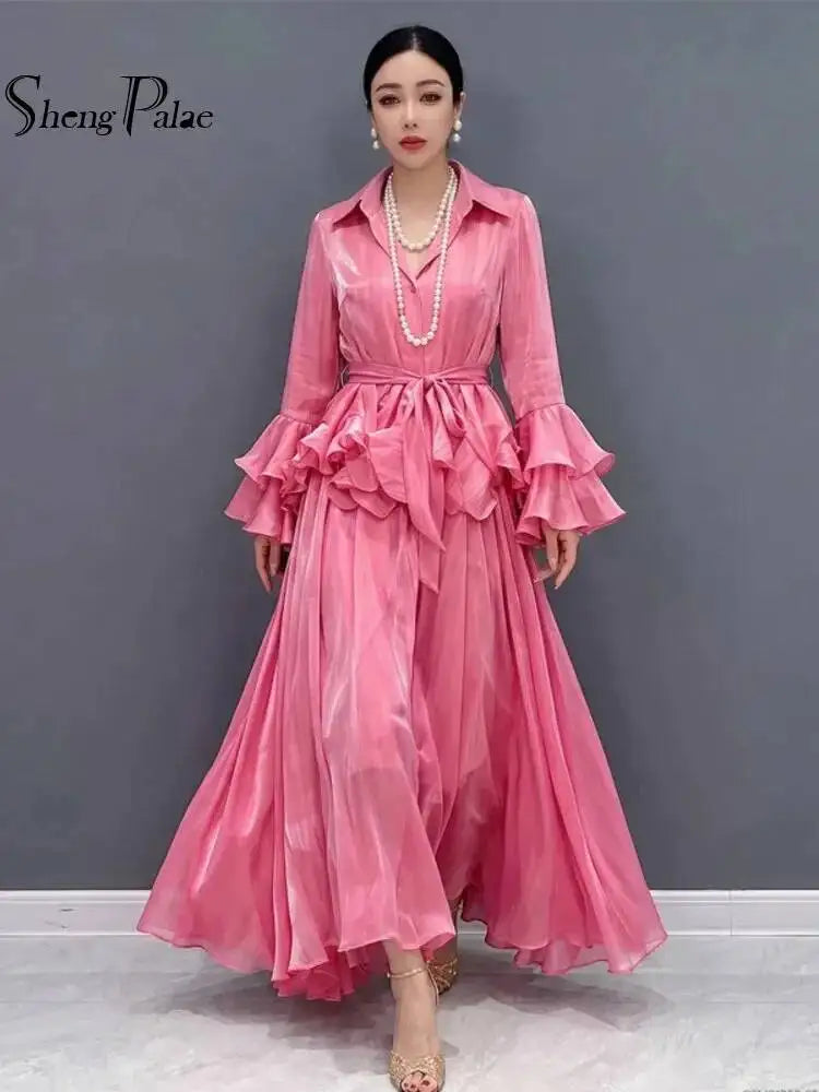 Belted Flare Sleeve Two Piece Set