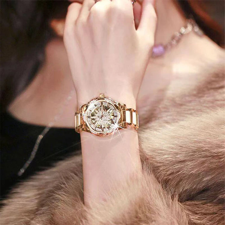 Skeleton Dial Diamond Accent Quartz Watch