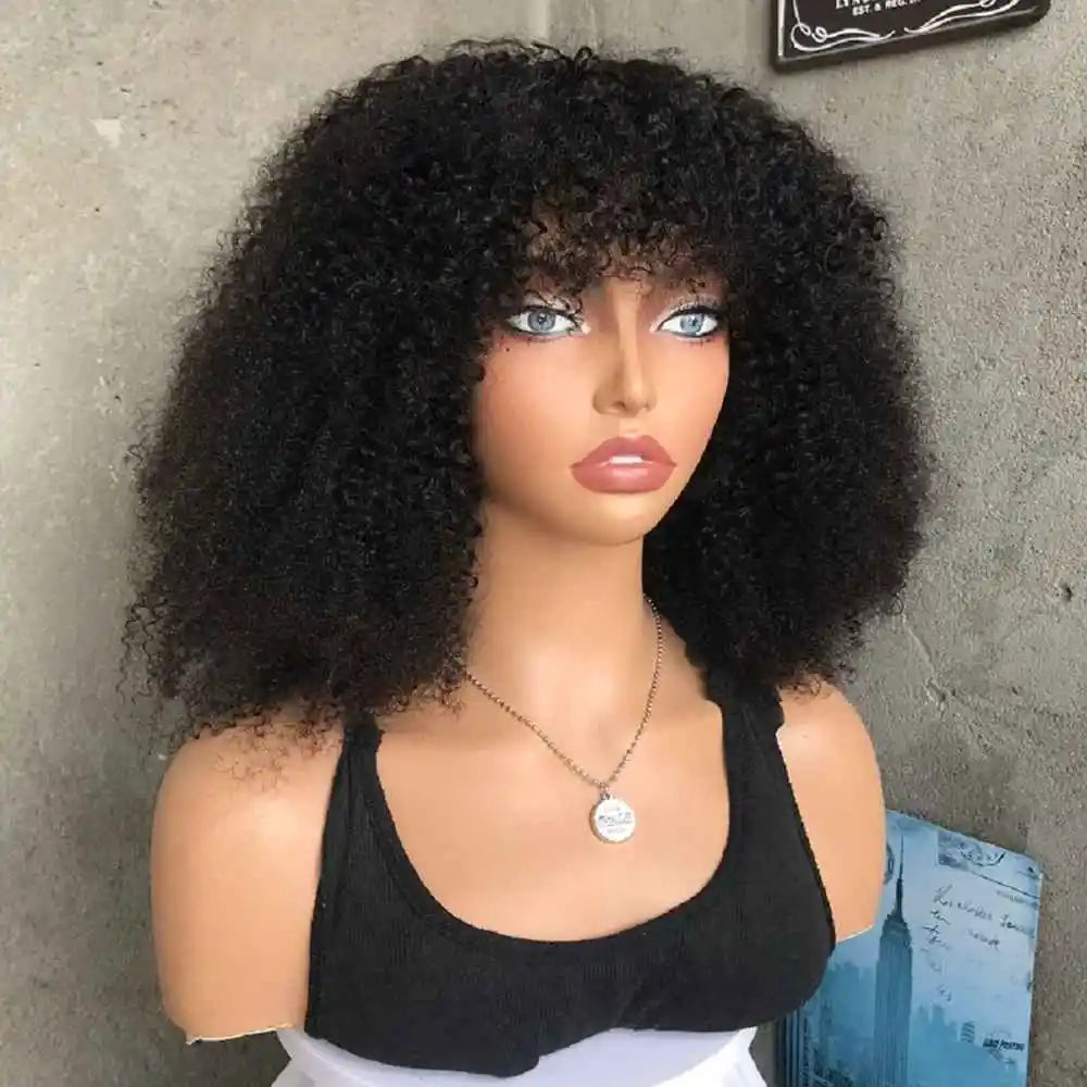Glueless Short Afro Kinky Curly Bob Human Hair Wig for Women