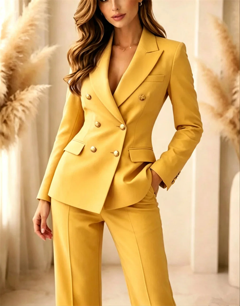 Lavender Women's Suits 2 Pieces Elegant Double Breasted Pantsuits Slim Fit Formal Business Wear Office Suit (Jacket+Pants)