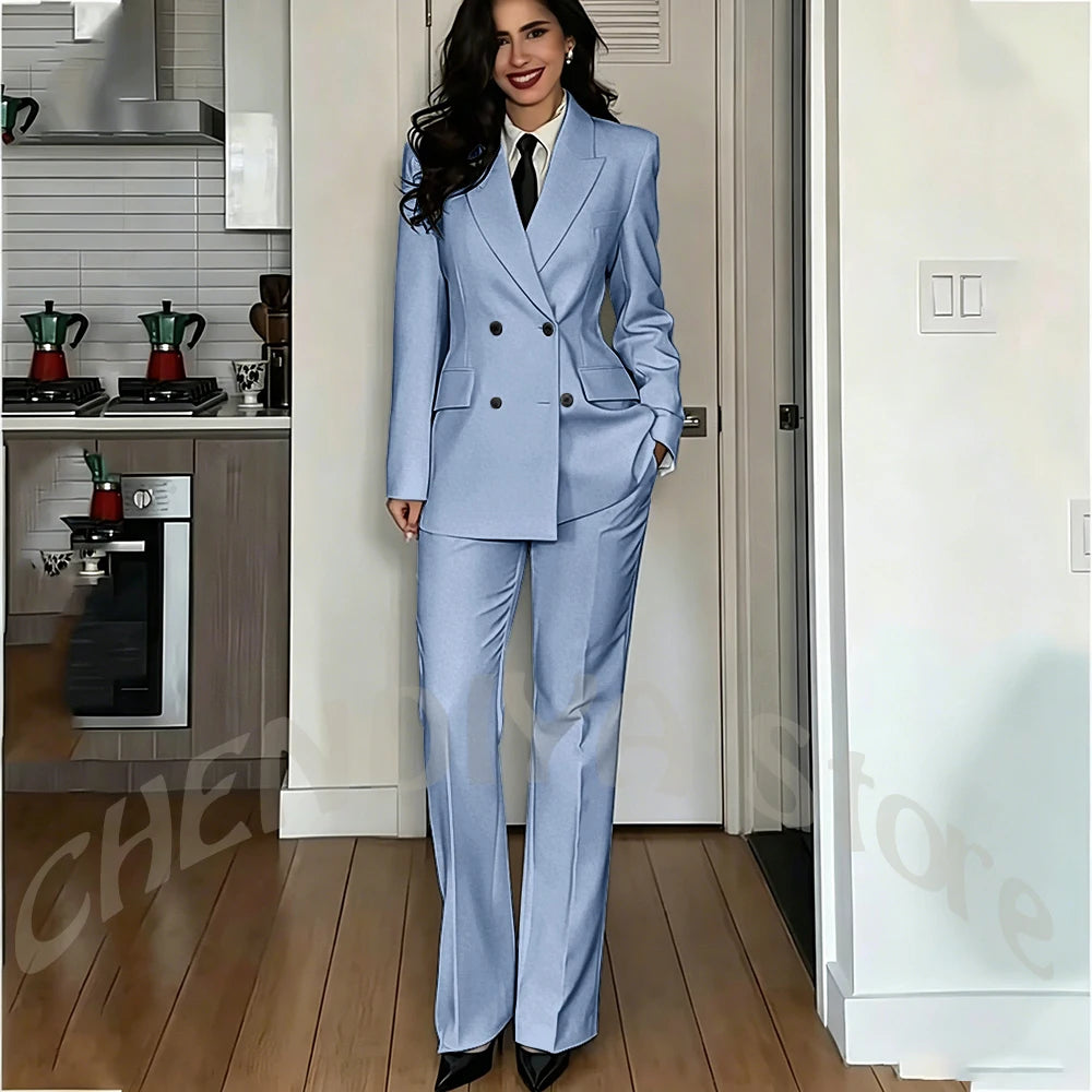 Modern Lady Pure White Suit Double Breasted Peak Lapel Casual Chic Women Suit Formal Dinner Party Business Office Outfit Costume
