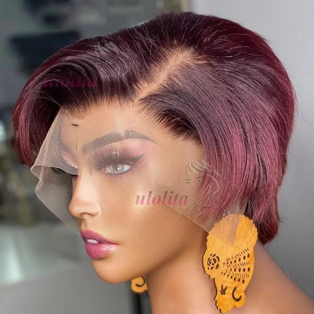 Wig HD Transparent Lace Front 13x4 Pixie Cut Bob Indian Hair Pre Plucked 200 Density
