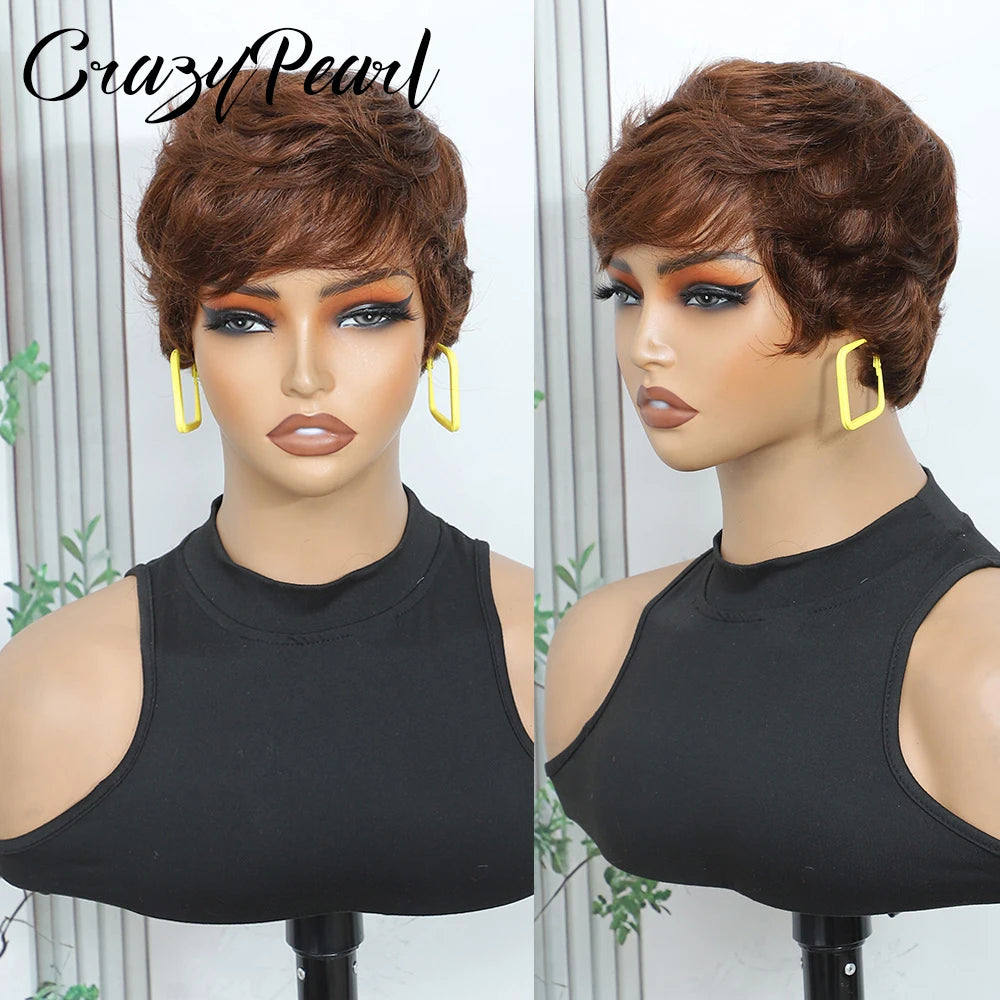 Layered Pixie Cut Human Hair Wig With Bangs for Women