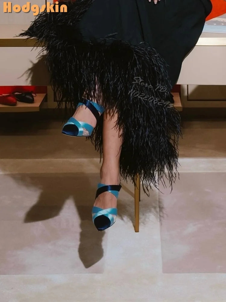 Satin Cross Tie Pointed Toe Stiletto Heels for Women