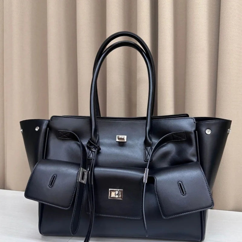 Luxury High Quality Tote Bag Brand Texture Lock Wing Bag Solid Color Simple New Horizontal Square Bag Women's Commuter Handbag