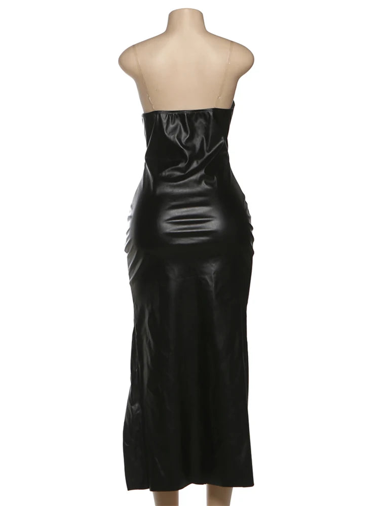 Backless PU Strap Dress