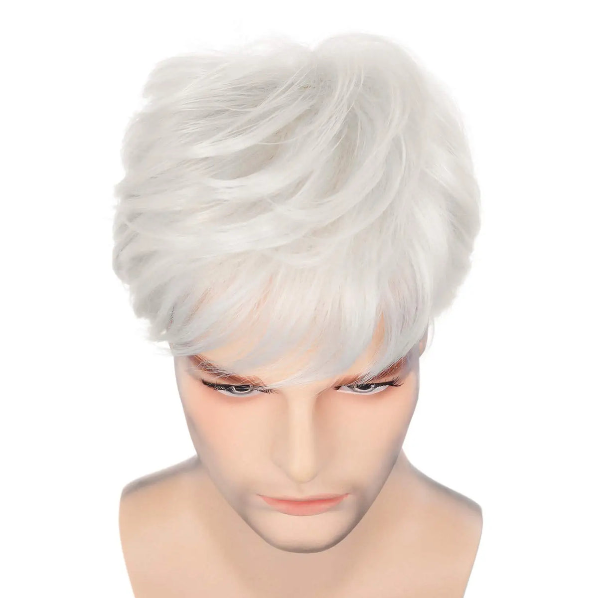 Soft Layered White Heat Resistant Short Wig For Women