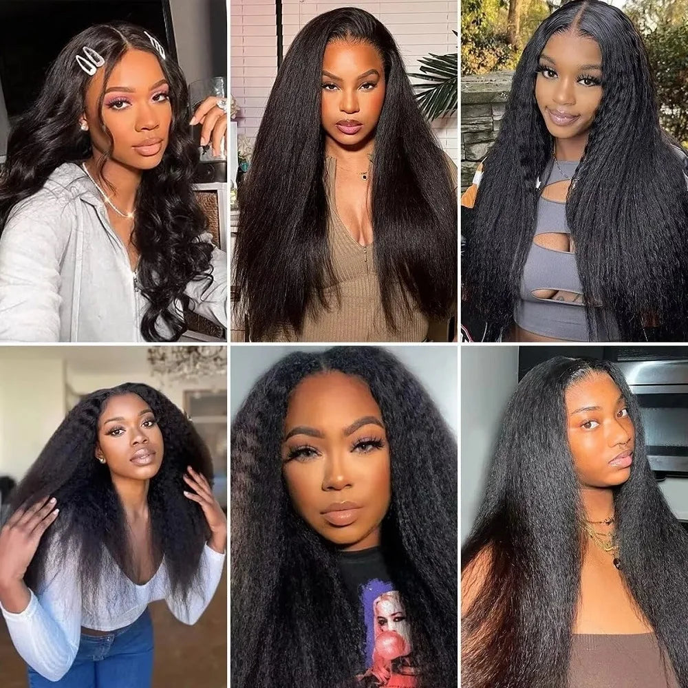 Seamless Kinky Straight V Part Glueless Human Hair Wig For Women