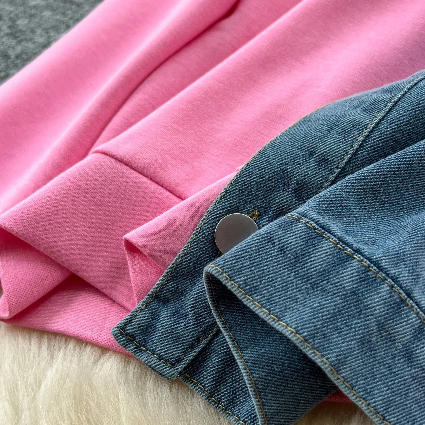 Hooded Top And Wide Leg Denim Pants Set
