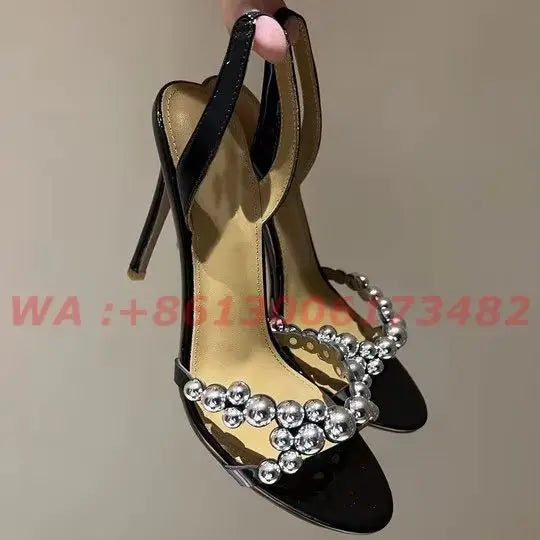 Metallic Leather Open Toe Slingback High Heel Sandals For Women