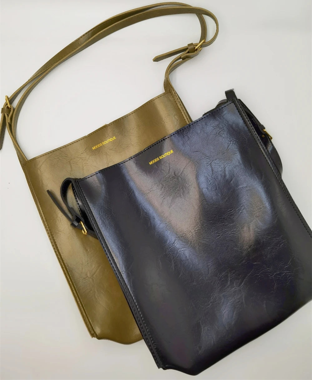 Genuine Shiny Leather Large Capacity Tote Bag for Women