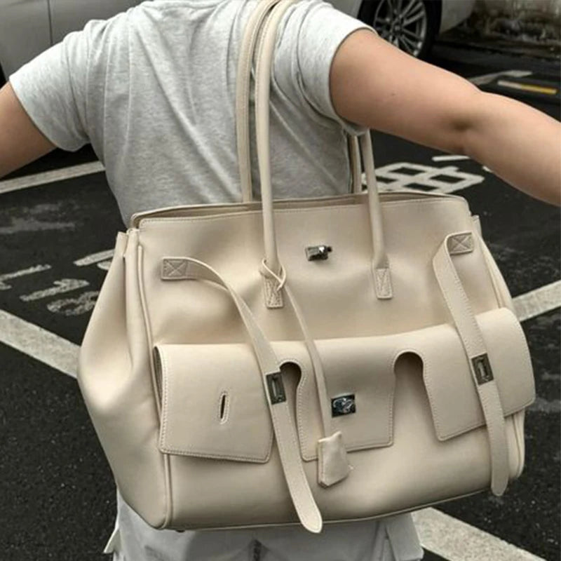 Luxury High Quality Tote Bag Brand Texture Lock Wing Bag Solid Color Simple New Horizontal Square Bag Women's Commuter Handbag