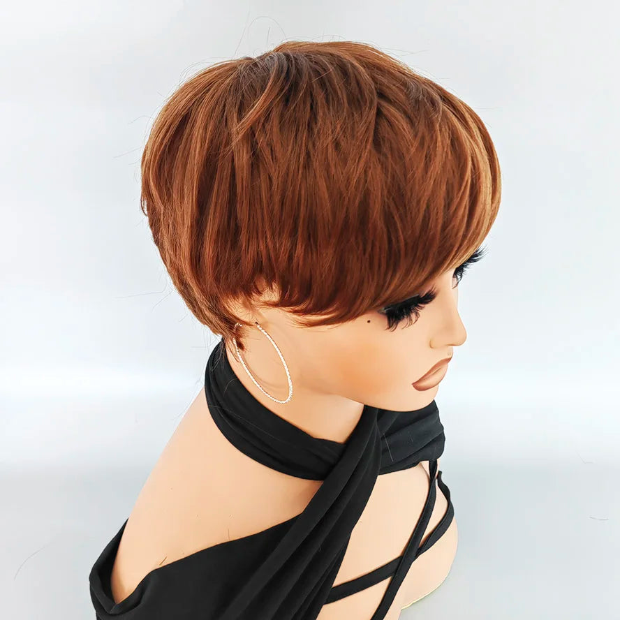 Heat Resistant Short Straight Synthetic Wig With Bangs For Women