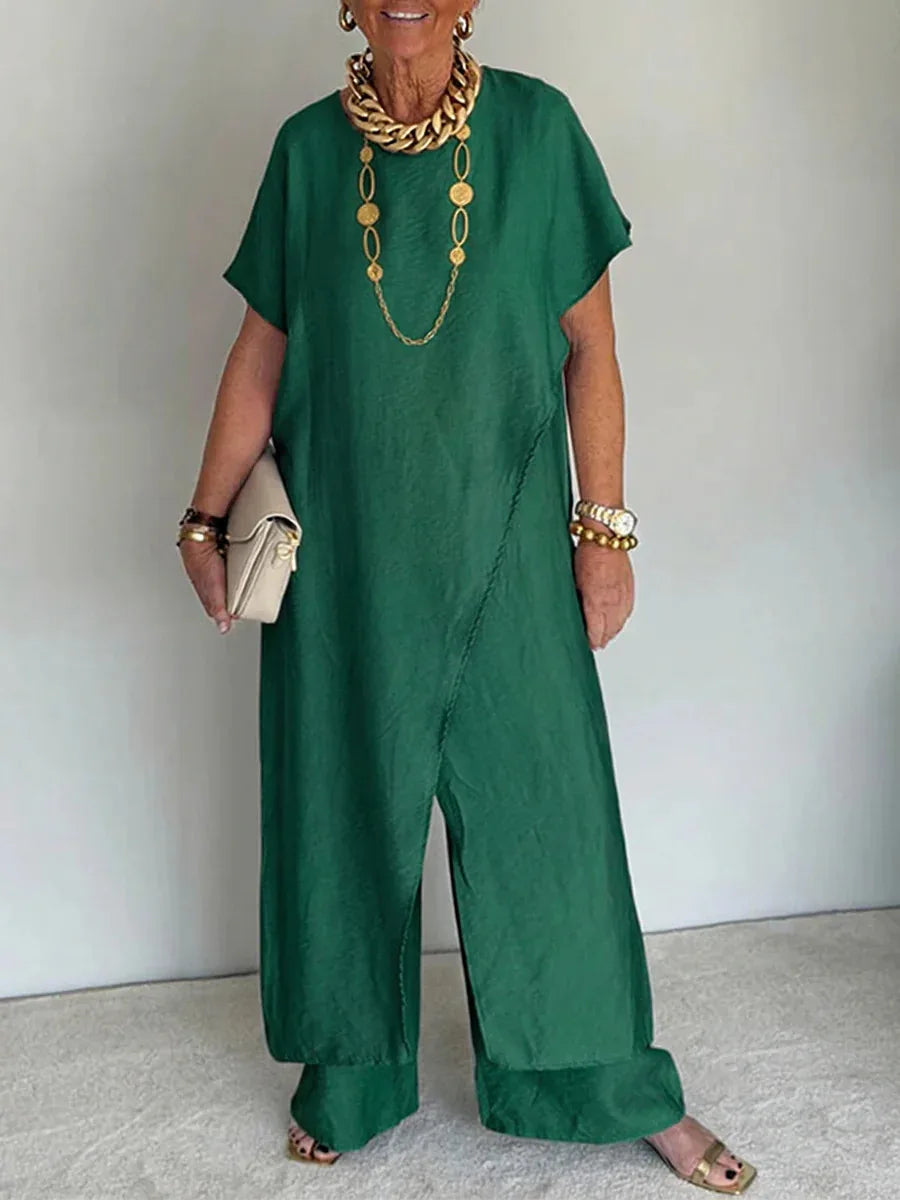 Casual Sleeveless Irregular Long Top Wide Leg Pants Two Piece Set for Women