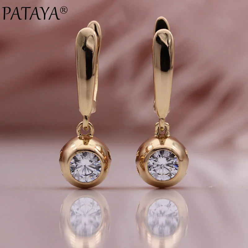 Rose Gold Zircon Hollow Ball Drop Earrings for Women