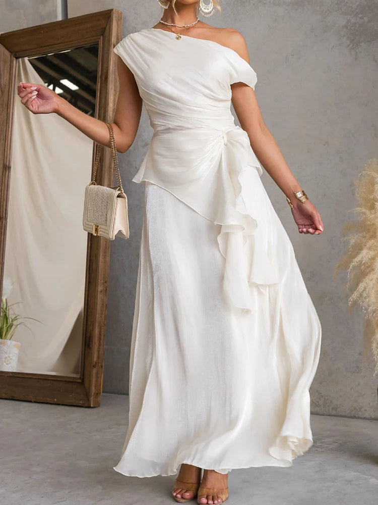 Asymmetrical Collar Top and Maxi Skirt Set for Women