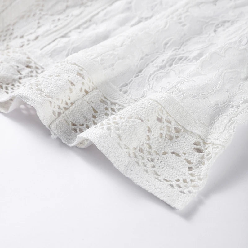 Elegant Embroidered Puff Sleeve Hollow Out Lace Blouse for Women