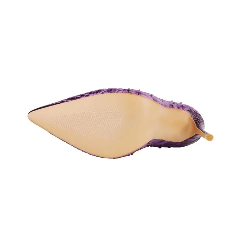 Purple Crocodile Stiletto Ankle Boots