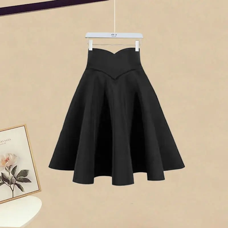 High Waist Loose Solid Color Ruffle Hem Knee Length Skirt For Women