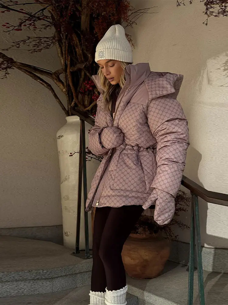 Winter Plaid Hooded Cotton-Padded Jacket for Women