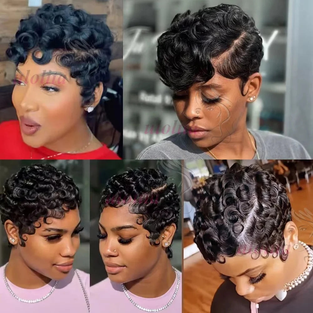 Curly Pixie Cut Lace Front Human Hair Wig for Women
