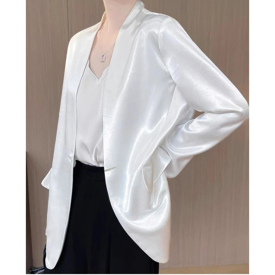 One-Button Satin Blazer