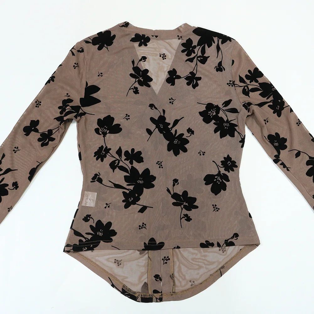 Sheer Floral Mesh Two Piece Matching Set for Women