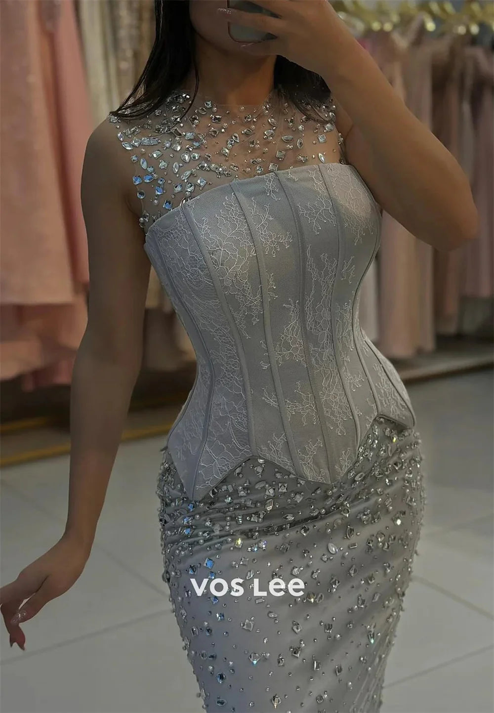 Contessa Dubai Custom Elegant Mermaid Prom Dress Shiny Crystal Skirt Vestidos de noche Sleeveless Formal evening events dress