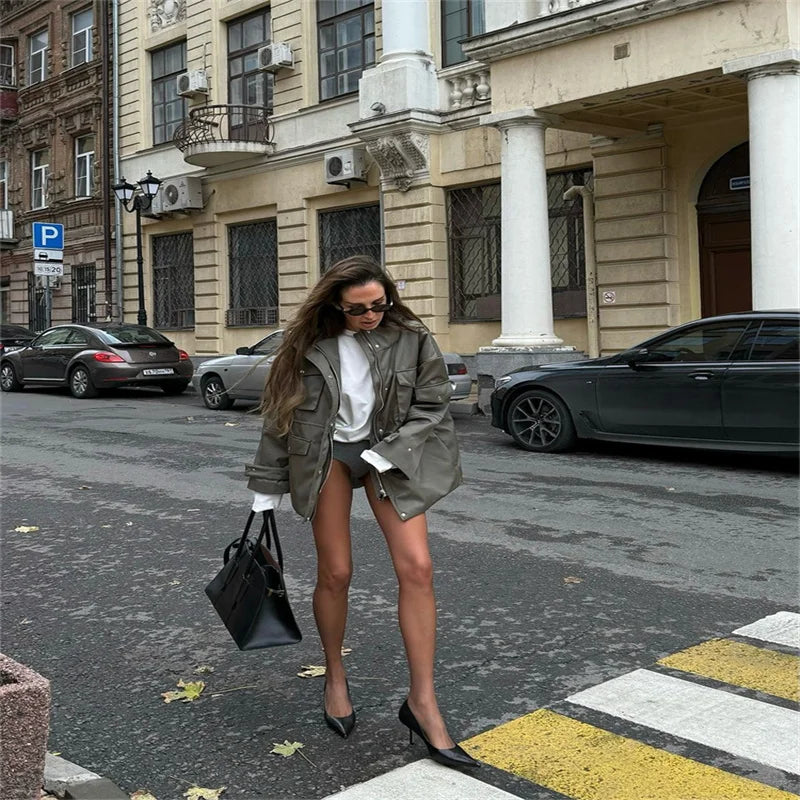 Women 's Jackets Vintage Lapel Zipper Big Pockets Zipper Full Sleeve Coats Lady 2026 Fashion New Woman Spring Jackets Outwears