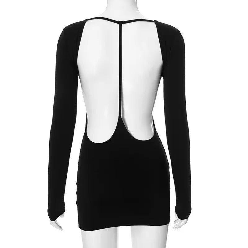 Sexy Open Back Black Satin Bodycon Dress for Women