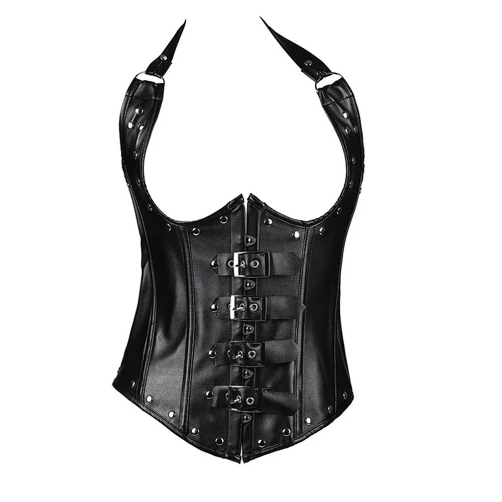 Gothic Faux Leather Underbust Plus Size Corset for Women