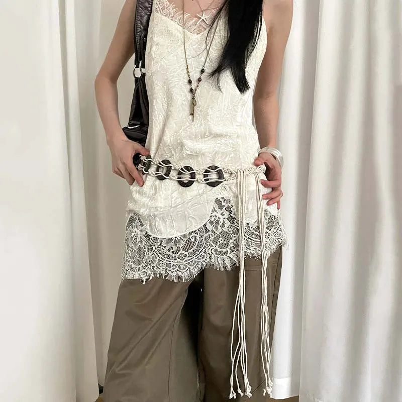 Vintage Handmade Woven Beaded Waist Chain for Women