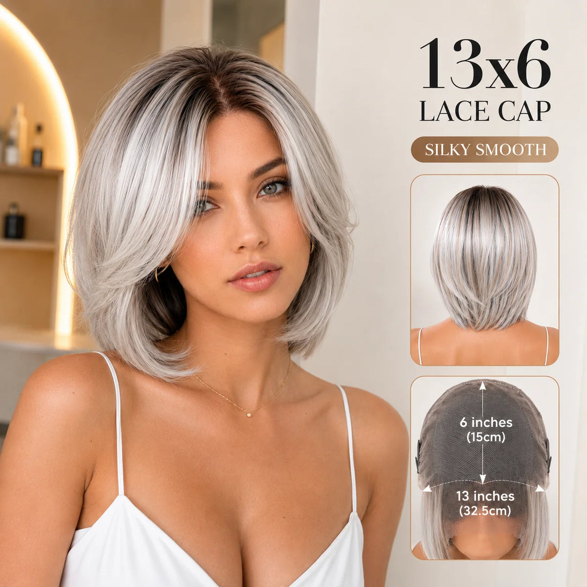 Short Layered Silver Ash Blonde Lace Front Bob Wig For Women