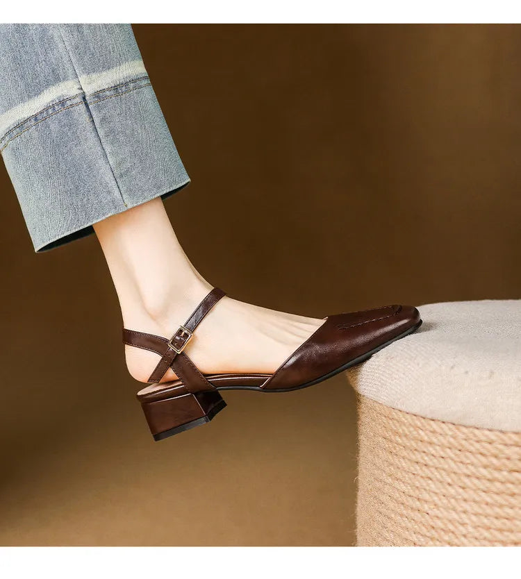 Elegant Square Toe T Strap Sandals