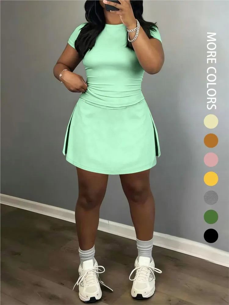 Sporty Short-Sleeve Tee and Culottes Two-Piece Set for Women