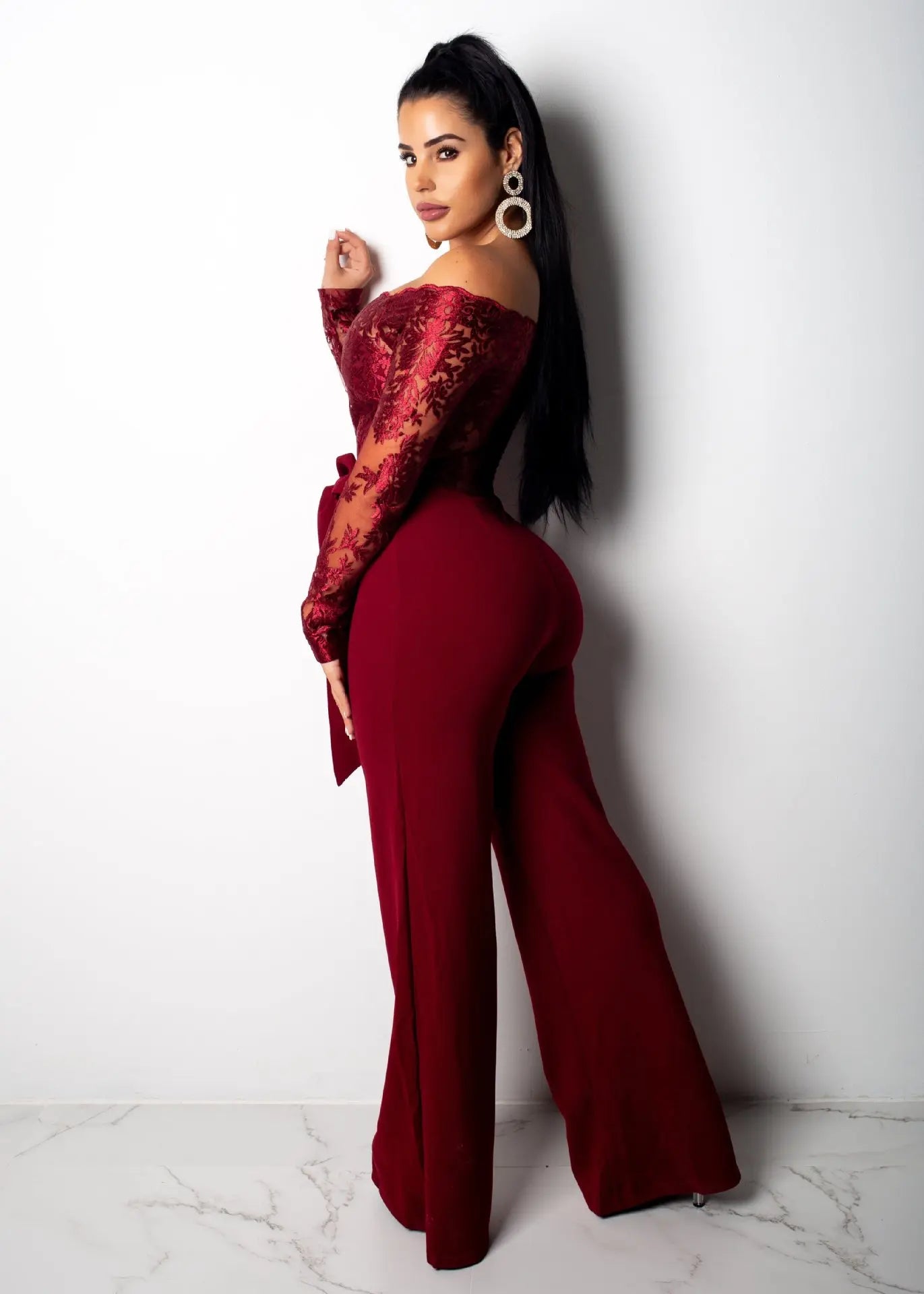 Elegant Lace Stitching Wide Leg Jumpsuit for Women