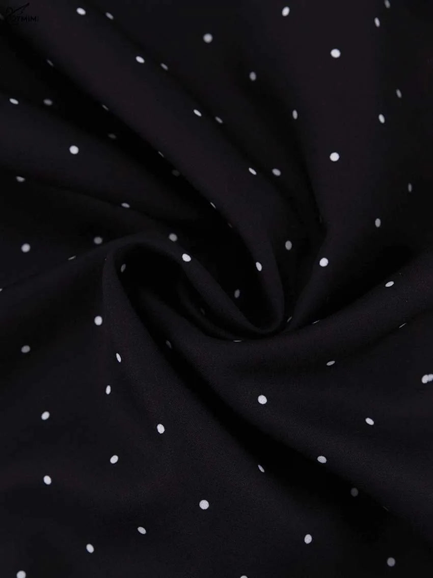 Oymimi Fashion Black Print Two Piece Outfits Woman Elegant Short Sleeve Button Blouses And High Waisted Slim Mid-Calf Skirt Sets