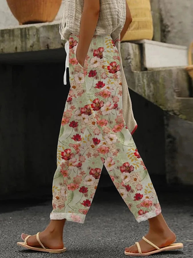 Elegant Printed Loose Ankle-Length Casual Pants for Women