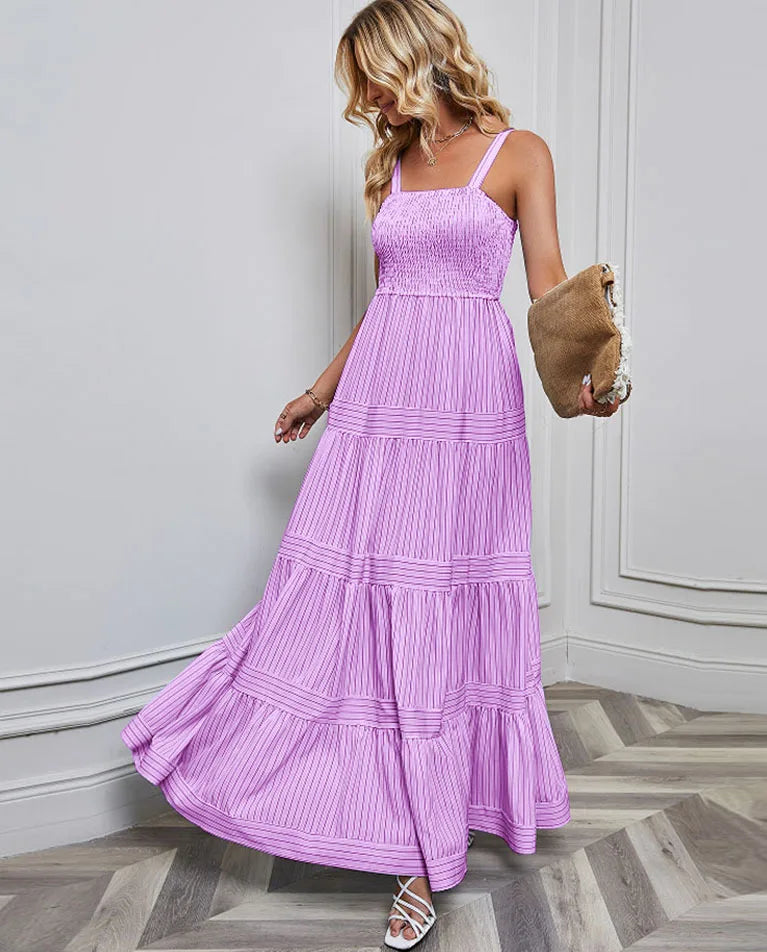Elegant Striped Spaghetti Strap Maxi Dress for Women