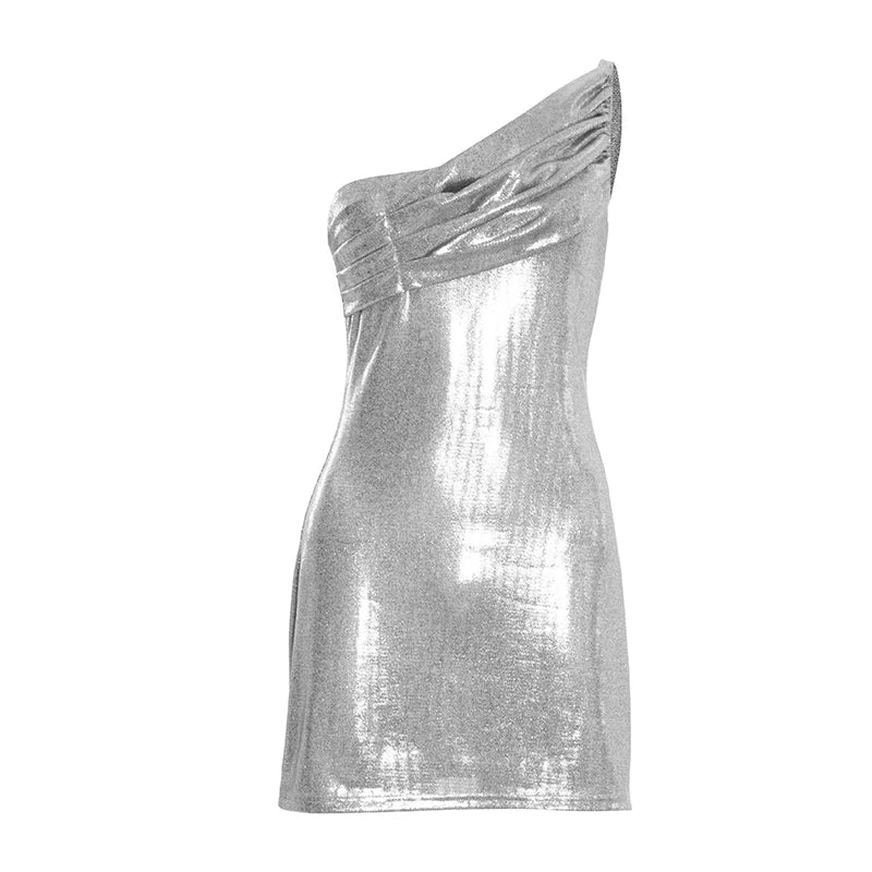 Shiny Ruched Off Shoulder Backless Mini Dress for Women