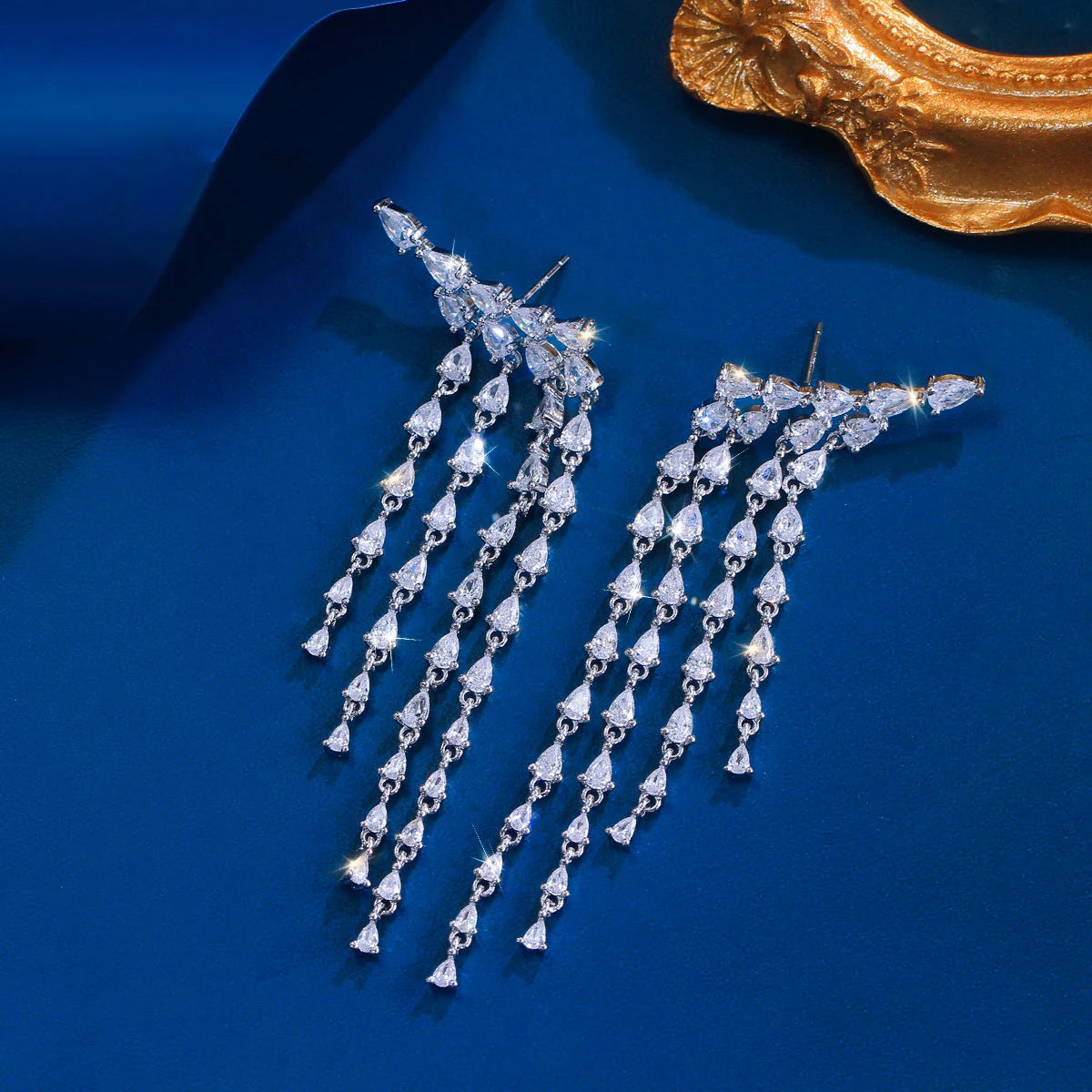 Long Cubic Zirconia Drop Earrings