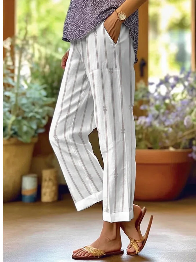 Elegant Printed Loose Ankle-Length Casual Pants for Women