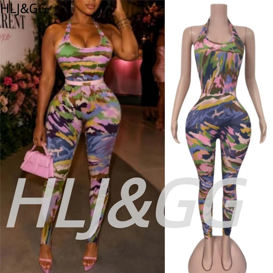 Printed Two Piece Sleeveless Top And Skinny Pants Set for Women