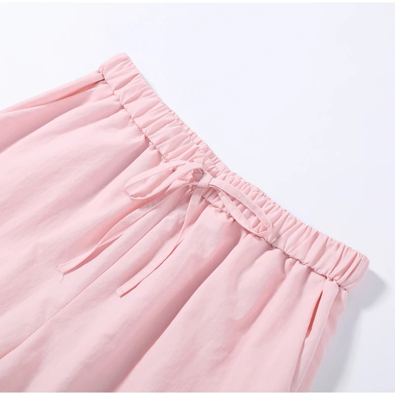 Solid Loose Suit Set with Stand Collar Crop Top and Drawstring Pants for Women