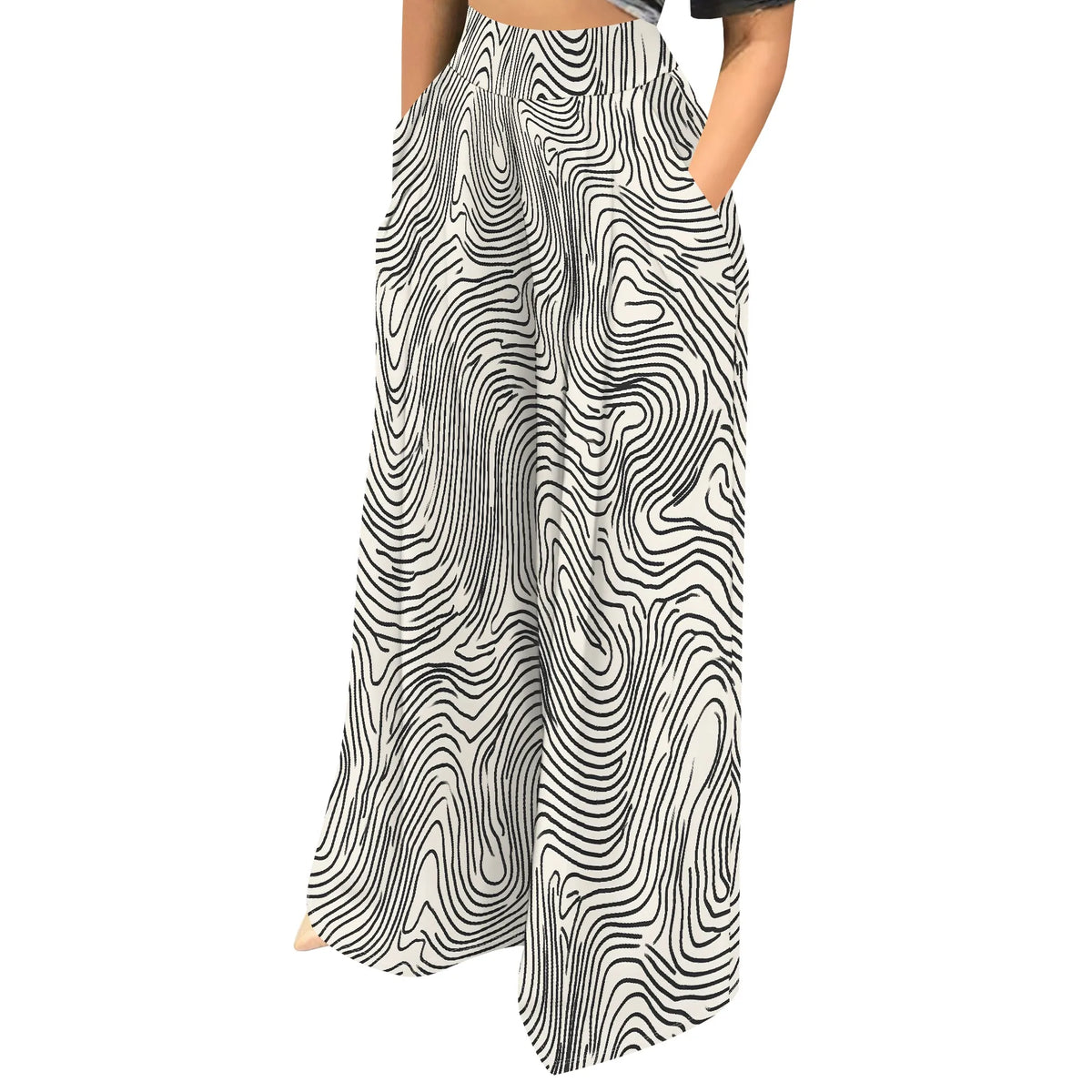 High Waist Zebra Print Wide Leg Palazzo Pants for Women